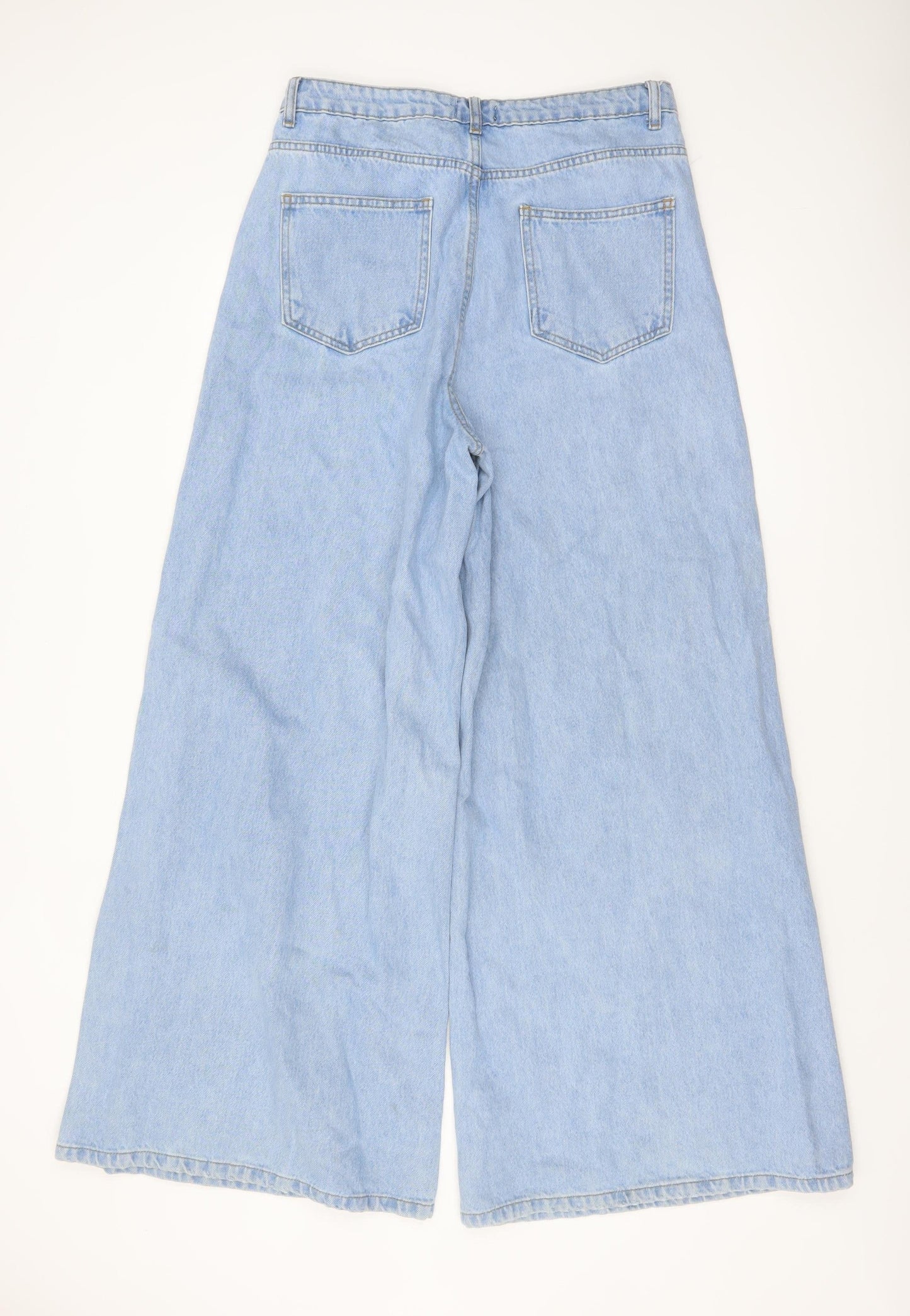 PrettyLittleThing Women’s Blue Wide-Leg Distressed High-Rise Jeans Size 12