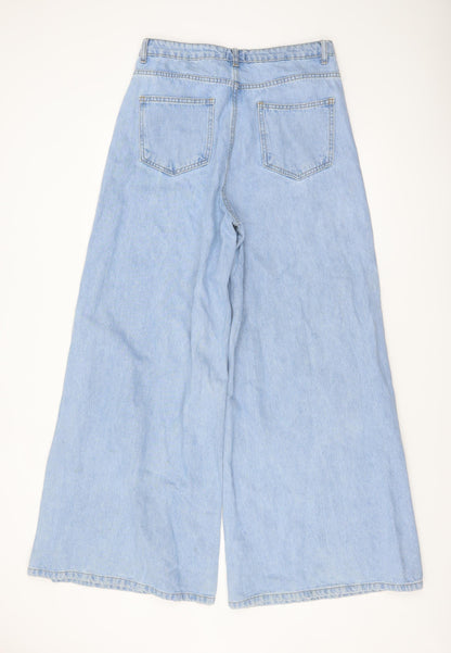 PrettyLittleThing Women’s Blue Wide-Leg Distressed High-Rise Jeans Size 12