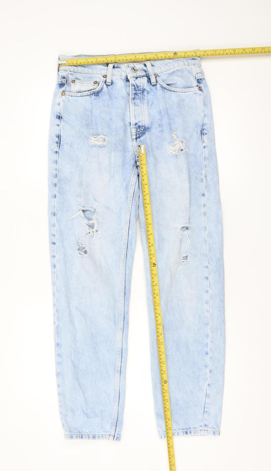 Topman Men's Light Blue Distressed Straight Leg Jeans 28R