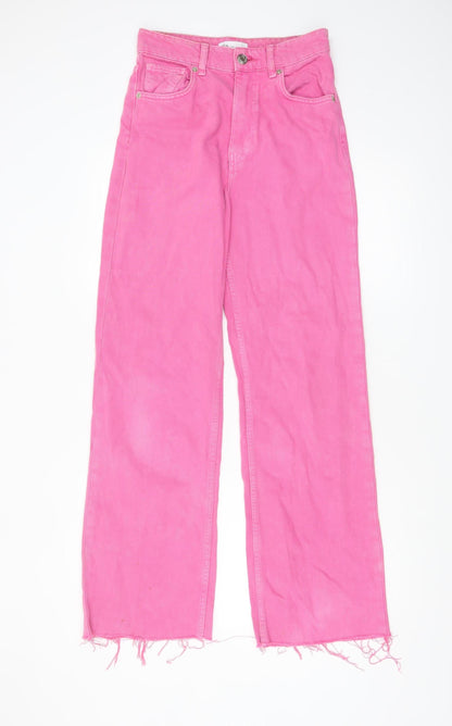 Zara Women’s Pink Wide-Leg High Rise Jeans Size 8 Cotton Blend