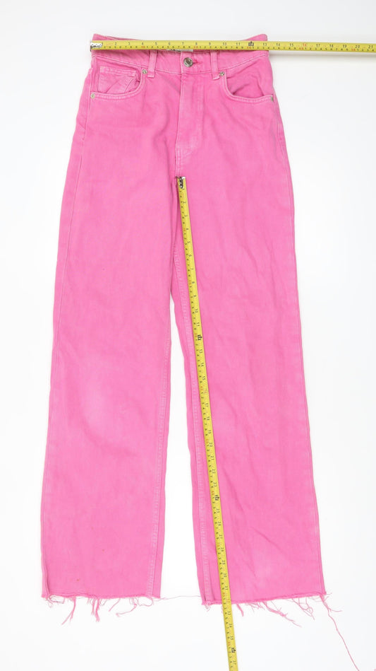 Zara Women’s Pink Wide-Leg High Rise Jeans Size 8 Cotton Blend