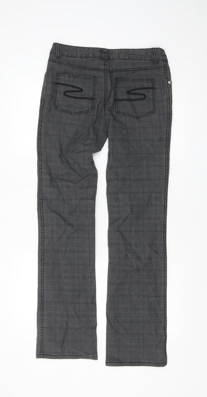 Bik Bok Women's Grey Checked Straight Leg Trousers Size S