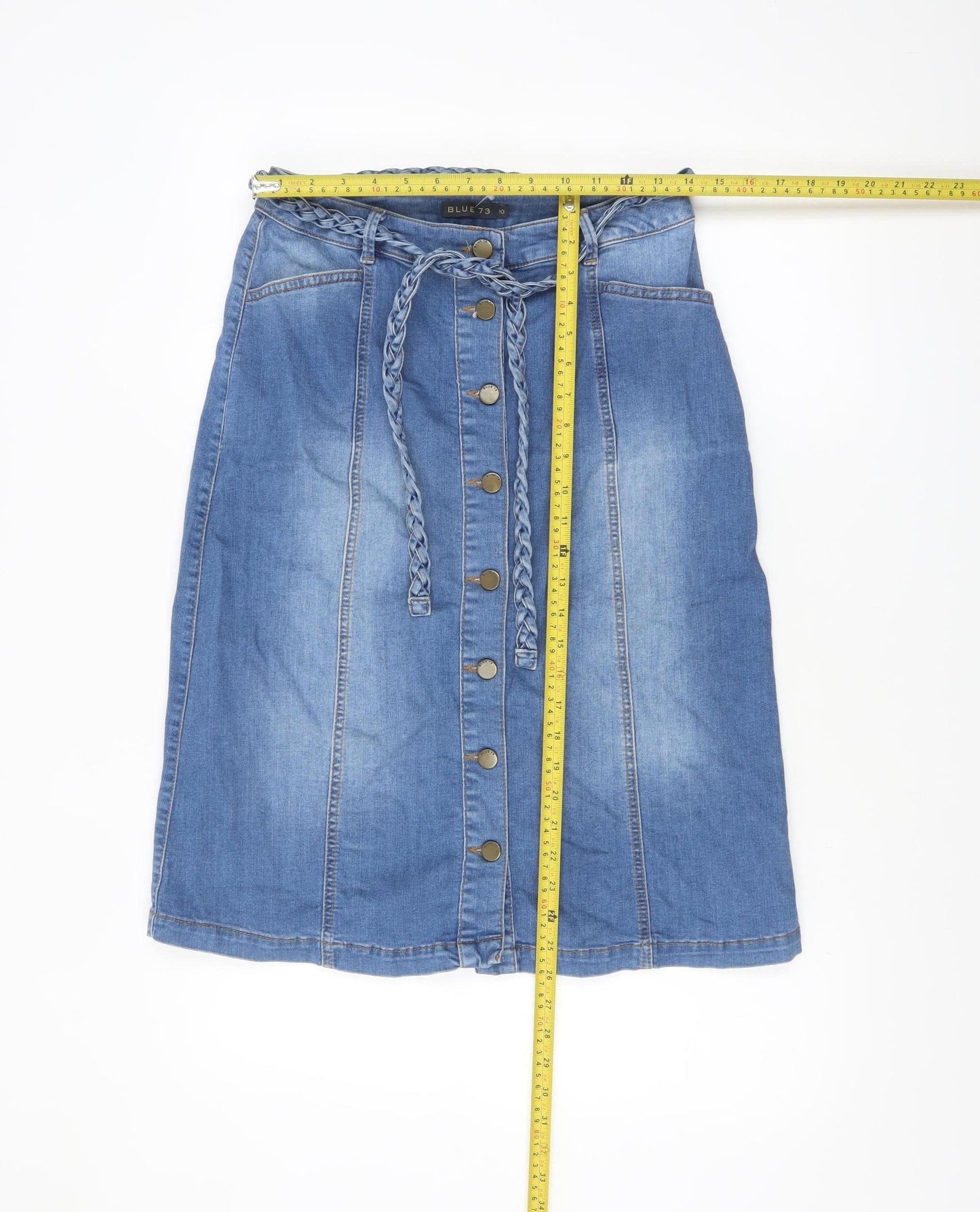 BLUE 73 Women's Blue Denim Button Midi A-Line Skirt Size 10