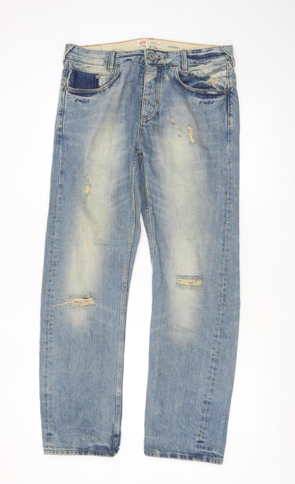 River Island Men's Blue Straight Distressed Jeans Size 32x32