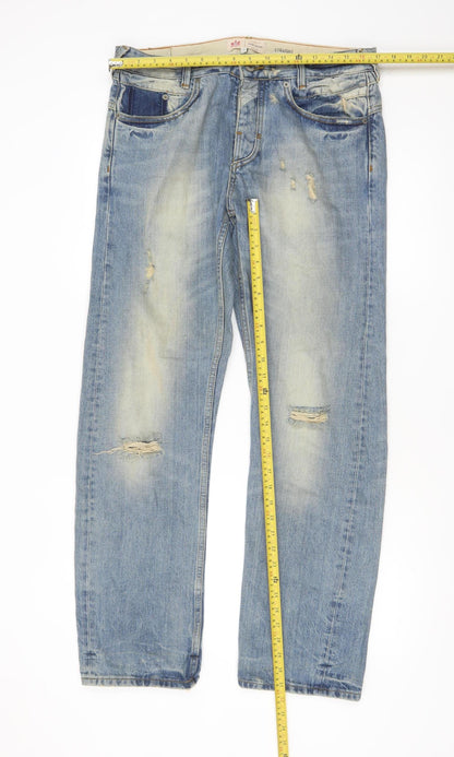 River Island Men's Blue Straight Distressed Jeans Size 32x32