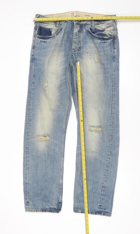 River Island Men's Blue Straight Distressed Jeans Size 32x32