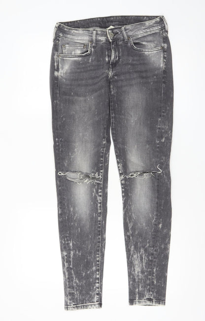 Mango Womens Grey Acid Wash Skinny Distressed Jeans Size 10