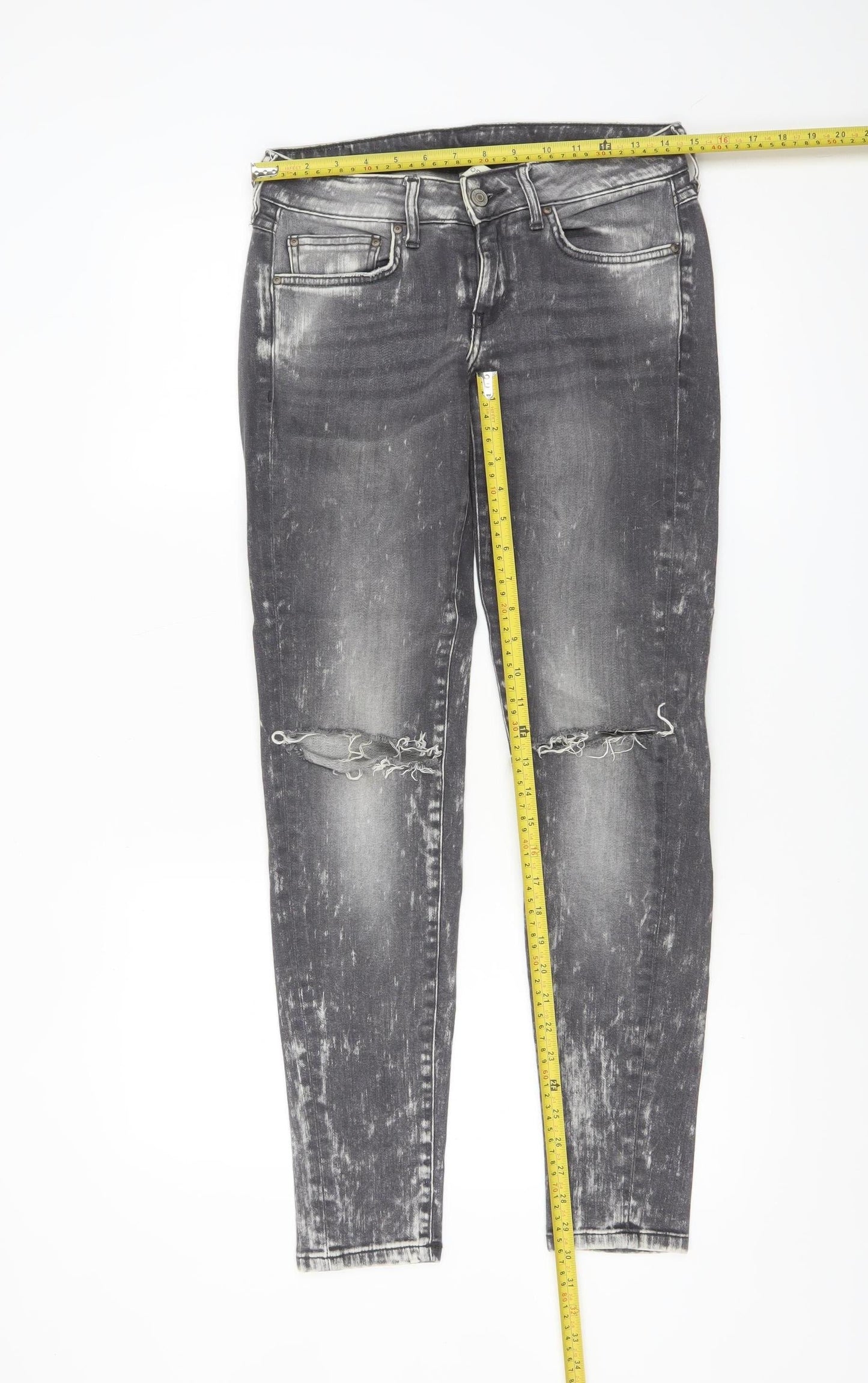 Mango Womens Grey Acid Wash Skinny Distressed Jeans Size 10