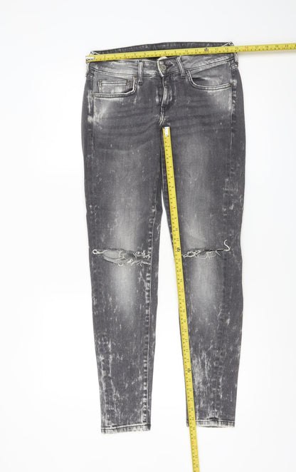 Mango Womens Grey Acid Wash Skinny Distressed Jeans Size 10