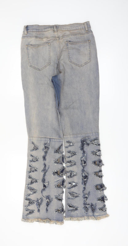 PrettyLittleThing Women’s Blue Flared Distressed Denim Jeans Size 12