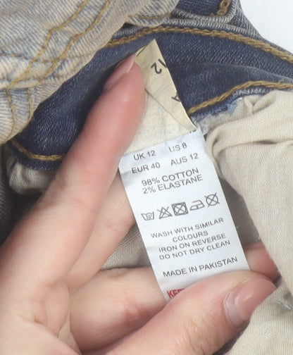 PrettyLittleThing Women’s Blue Flared Distressed Denim Jeans Size 12