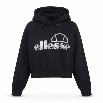 Ellesse Women's Black Crop Hoodie UK 8 Logo Pullover Sweatshirt