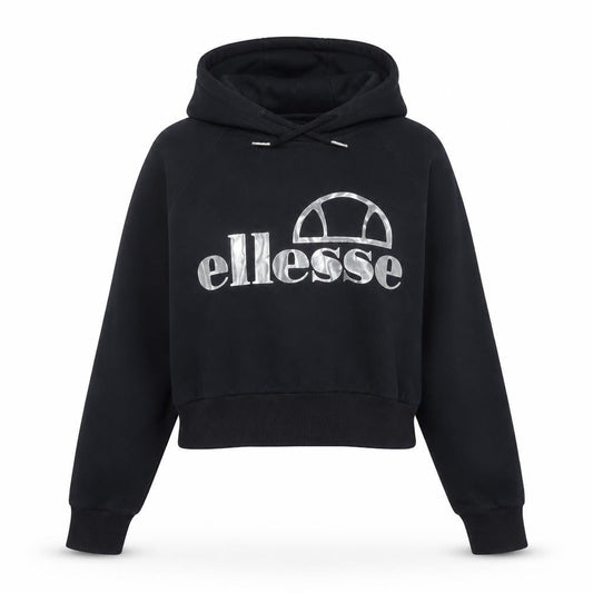 Ellesse Women's Black Crop Hoodie UK 8 Logo Pullover Sweatshirt
