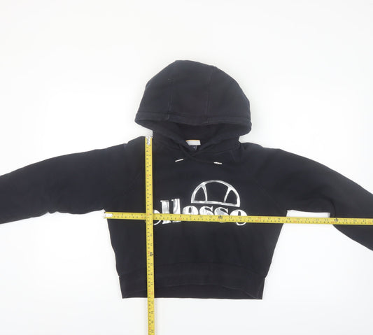 Ellesse Women's Black Crop Hoodie UK 8 Logo Pullover Sweatshirt