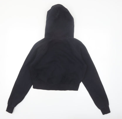 Ellesse Women's Black Crop Hoodie UK 8 Logo Pullover Sweatshirt