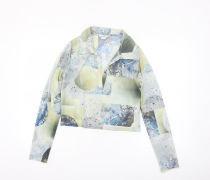 Monki Women Multicoloured Mesh Cropped Collared Long Sleeve Blouse M
