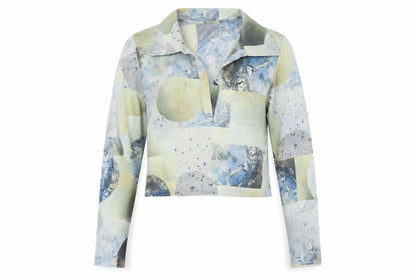 Monki Women Multicoloured Mesh Cropped Collared Long Sleeve Blouse M