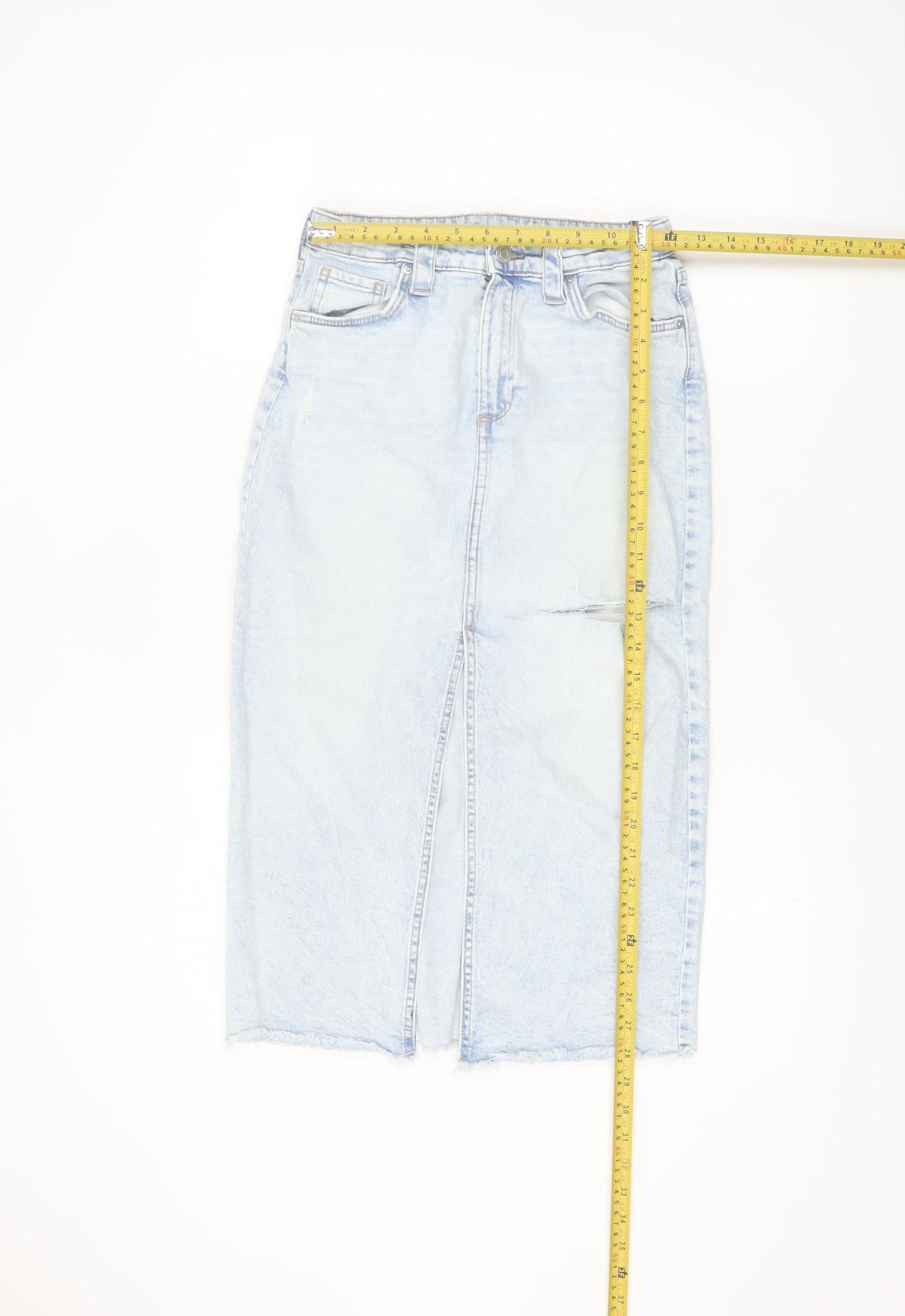 H&M Girls Light Blue Denim Midi Skirt Size 13Y Straight Fit