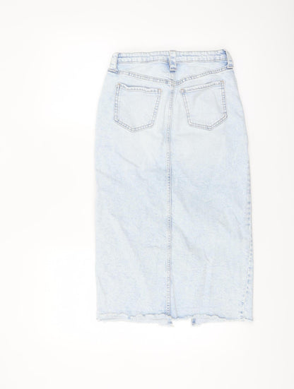 H&M Girls Light Blue Denim Midi Skirt Size 13Y Straight Fit