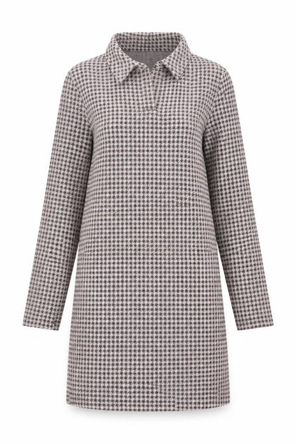 Monton Women Black & White Houndstooth Collared Long Sleeve Shift Dress UK10
