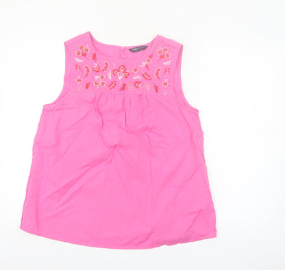 Marks and Spencer Women Pink Embroidered Sleeveless Cotton Blouse UK 12