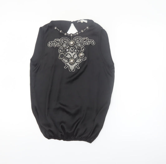 River Island Women’s Black Beaded Sleeveless Blouse Size 10