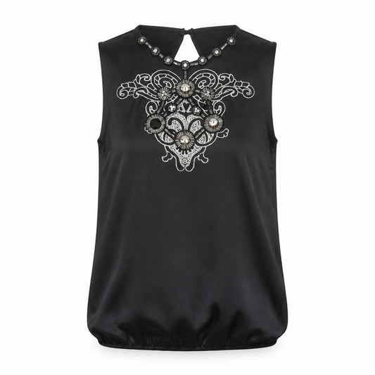 River Island Women’s Black Beaded Sleeveless Blouse Size 10