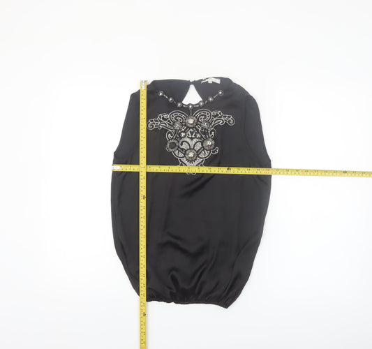 River Island Women’s Black Beaded Sleeveless Blouse Size 10