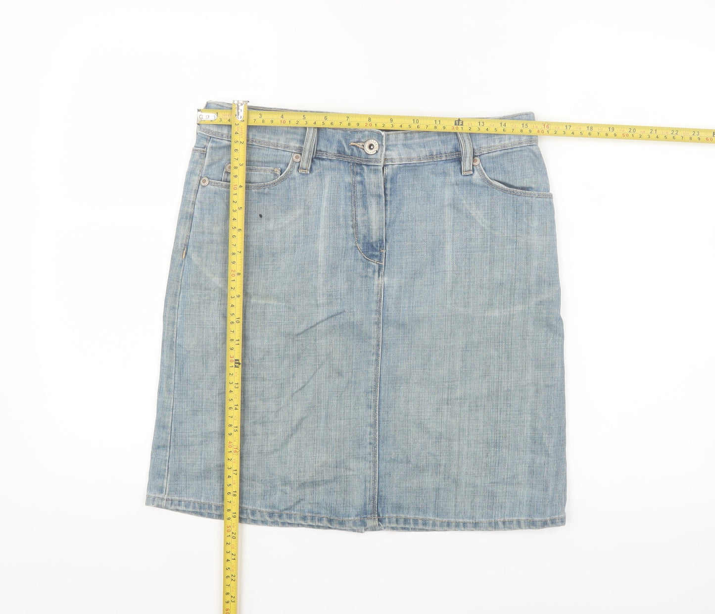 H&M L.O.G.G. Women's Blue Denim Knee Length Skirt Size 10