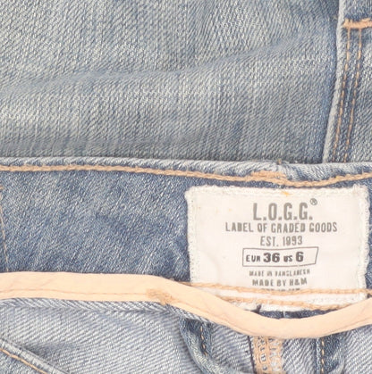 H&M L.O.G.G. Women's Blue Denim Knee Length Skirt Size 10