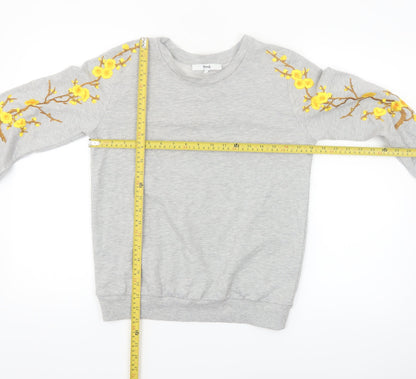 Find Women Grey Embroidered Floral Pullover Sweatshirt XS