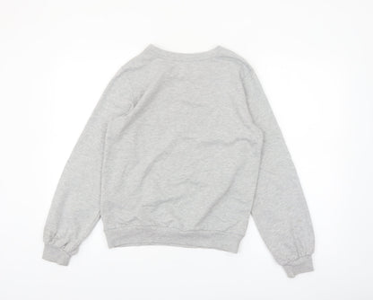 Find Women Grey Embroidered Floral Pullover Sweatshirt XS