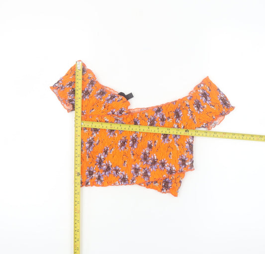 Topshop Women’s Orange Floral Cropped Off Shoulder Cotton Blouse Size 10