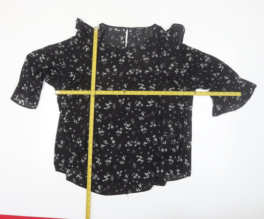 New Look Women Black Floral Ruffle Blouse Size 24 Plus Chiffon Top