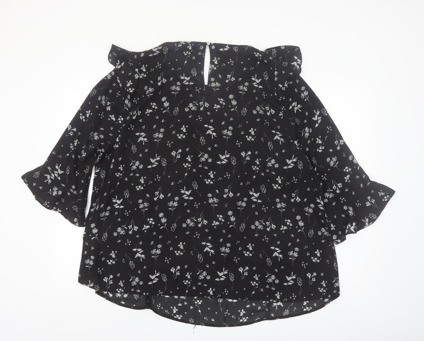 New Look Women Black Floral Ruffle Blouse Size 24 Plus Chiffon Top