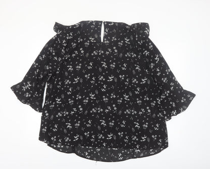 New Look Women Black Floral Ruffle Blouse Size 24 Plus Chiffon Top