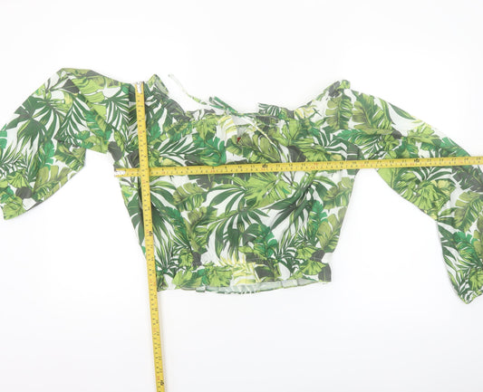 Guess Women's Green Tropical Cropped Off Shoulder Blouse Size L