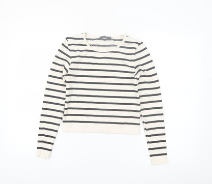 Dunnes Women's White Striped Long Sleeve Jersey T-Shirt Size M