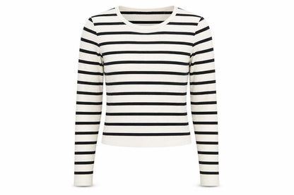 Dunnes Women's White Striped Long Sleeve Jersey T-Shirt Size M