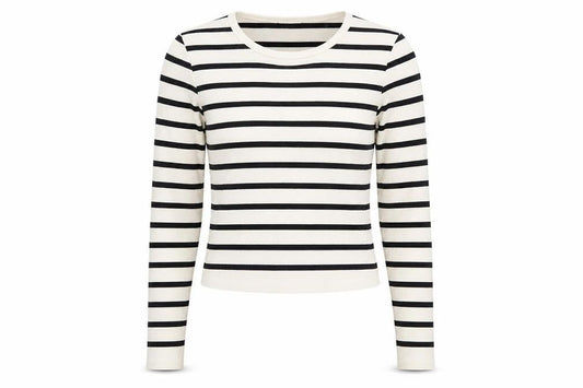 Dunnes Women's White Striped Long Sleeve Jersey T-Shirt Size M