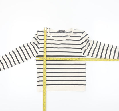 Dunnes Women's White Striped Long Sleeve Jersey T-Shirt Size M