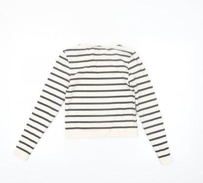 Dunnes Women's White Striped Long Sleeve Jersey T-Shirt Size M
