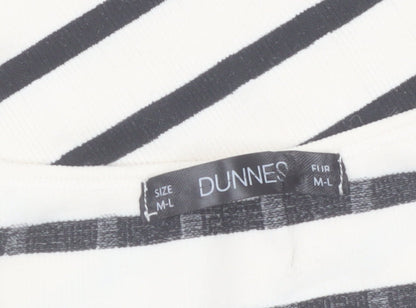 Dunnes Women's White Striped Long Sleeve Jersey T-Shirt Size M