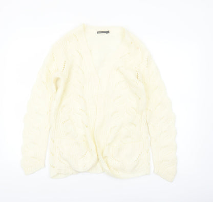 QED London Women's Ivory Open Knit Long Sleeve Cardigan S