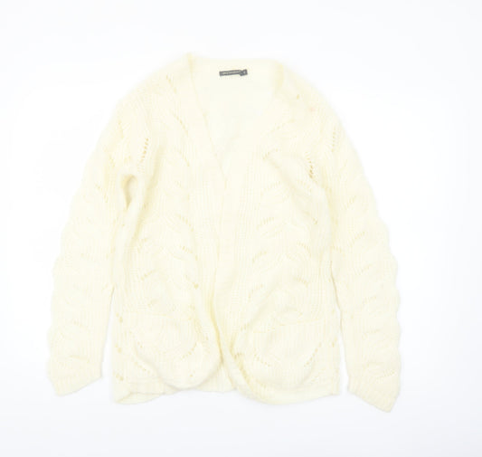 QED London Women's Ivory Open Knit Long Sleeve Cardigan S