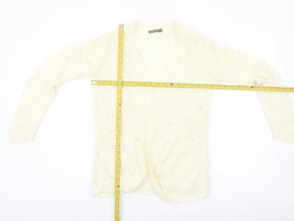 QED London Women's Ivory Open Knit Long Sleeve Cardigan S