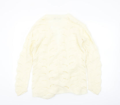 QED London Women's Ivory Open Knit Long Sleeve Cardigan S