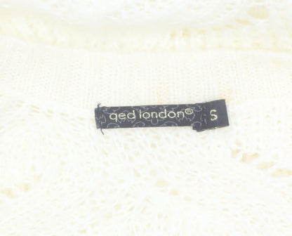 QED London Women's Ivory Open Knit Long Sleeve Cardigan S