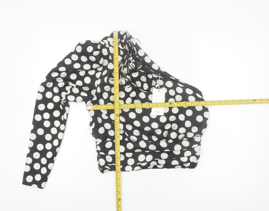 MNG Women Black Polka Dot One Shoulder Cropped Blouse Size 10