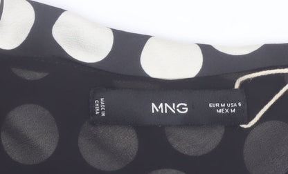 MNG Women Black Polka Dot One Shoulder Cropped Blouse Size 10